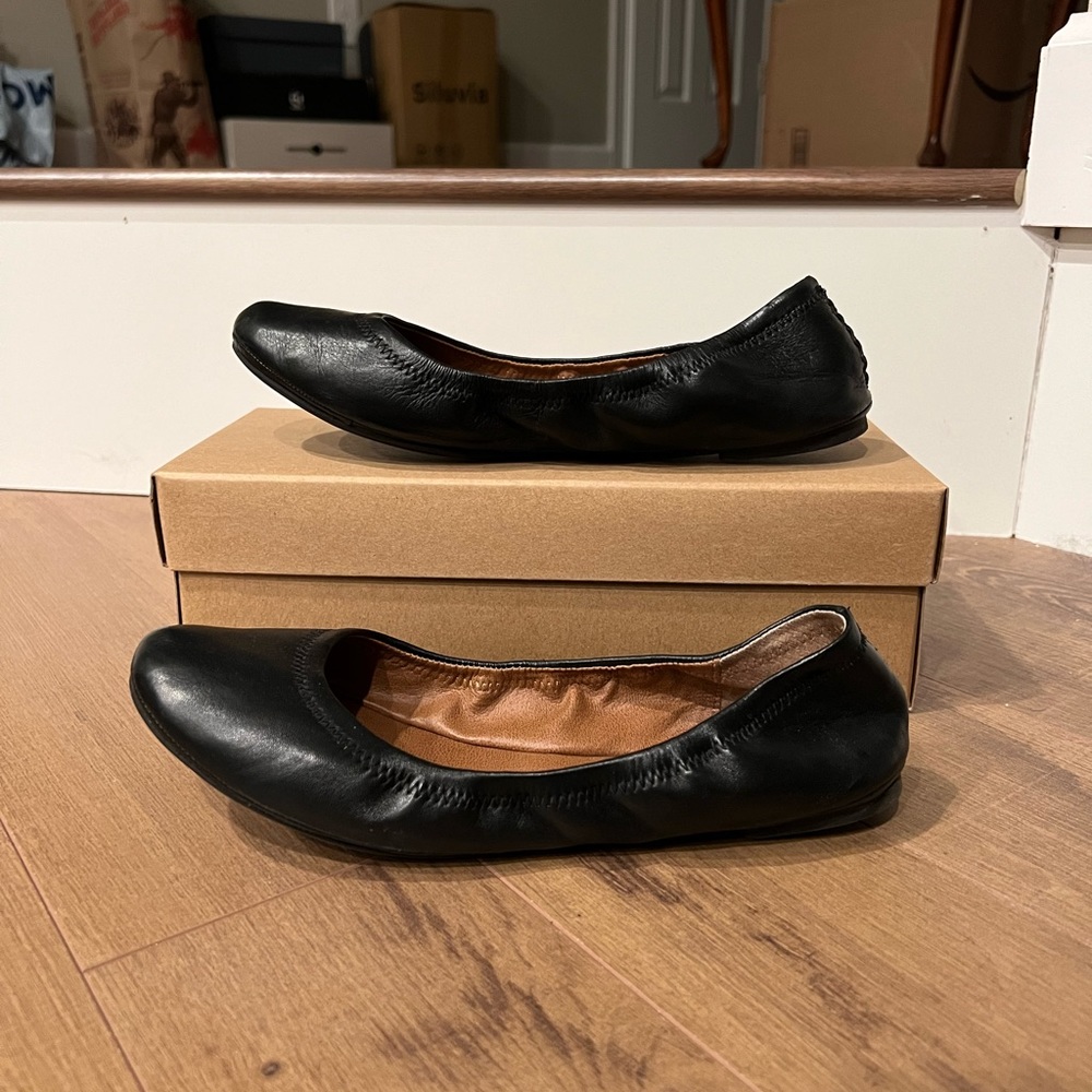 NIB Lucky Brand black leather Emmie flats slip ons 9 (10)